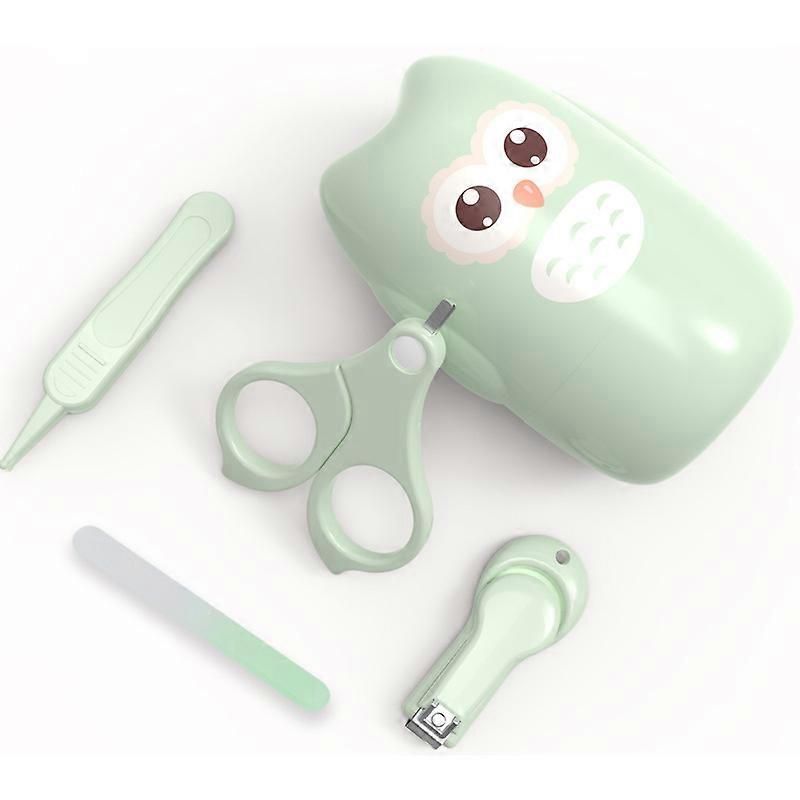 Baby Nail Clipper Set with Owl Storage Box Newborn Nail Clipper Scissors File Tweezers Infant Nail Care Set Nursery Kit,1set-green