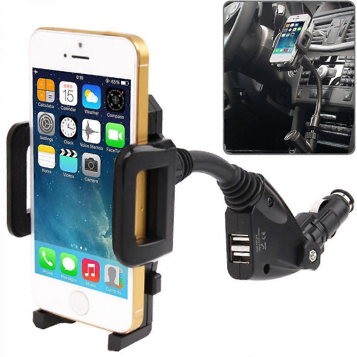 Veeki 2V Zigarettenanzünder-Netzteil mit 2 x USB-Anschlüssen Autoladegeräthalter, Einstellbreite: 135mm, für Iphone, Galaxy, Huawei