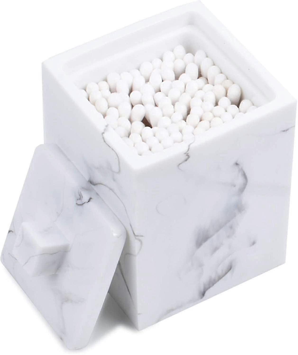 Square Qtips Holder Bathroom Storage Organizer With Lid, White