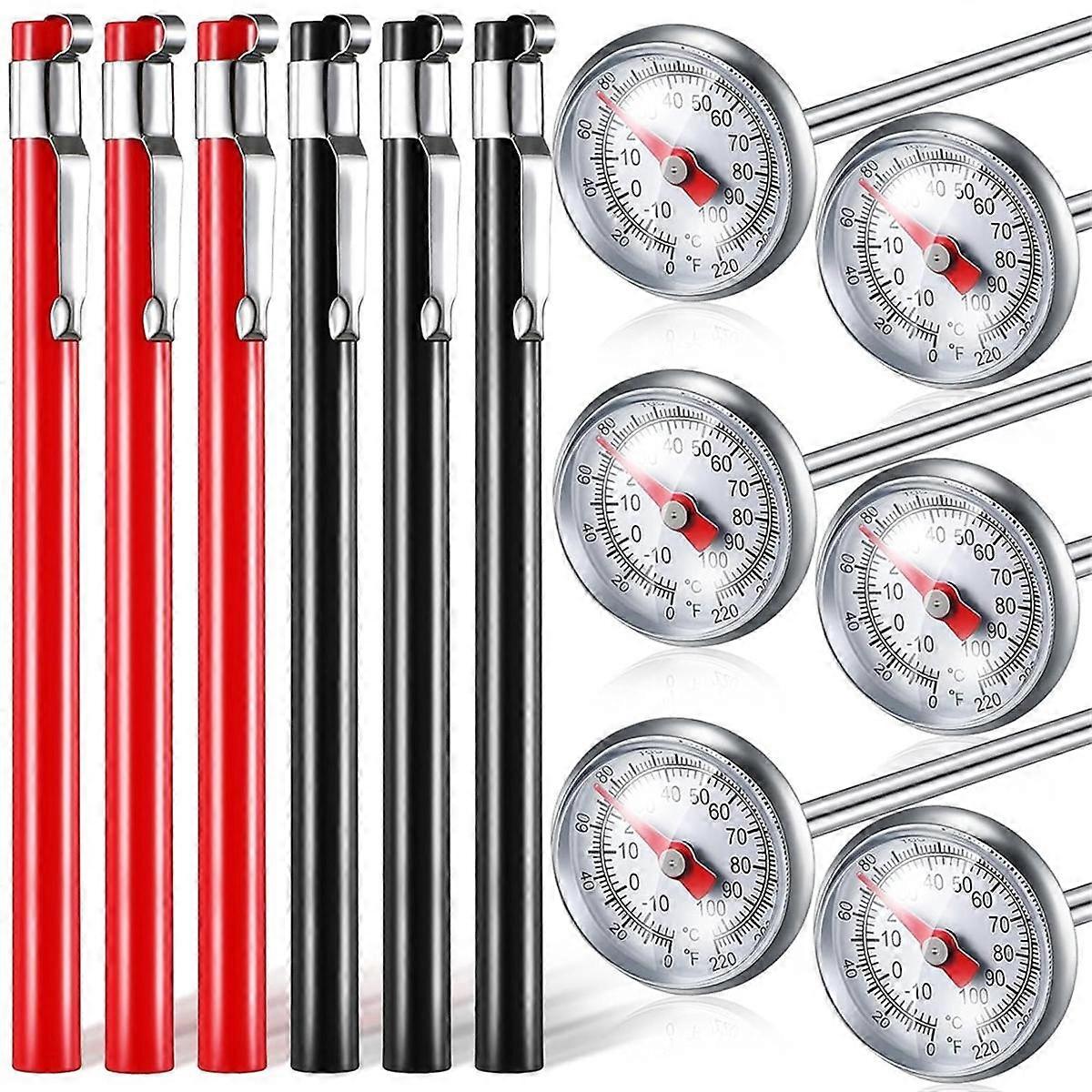 6 Pcs Stainless Steel Kitchen Thermometer with 5 Inch Long Stem 1 Inch Dial Thermometer Milk Frothi