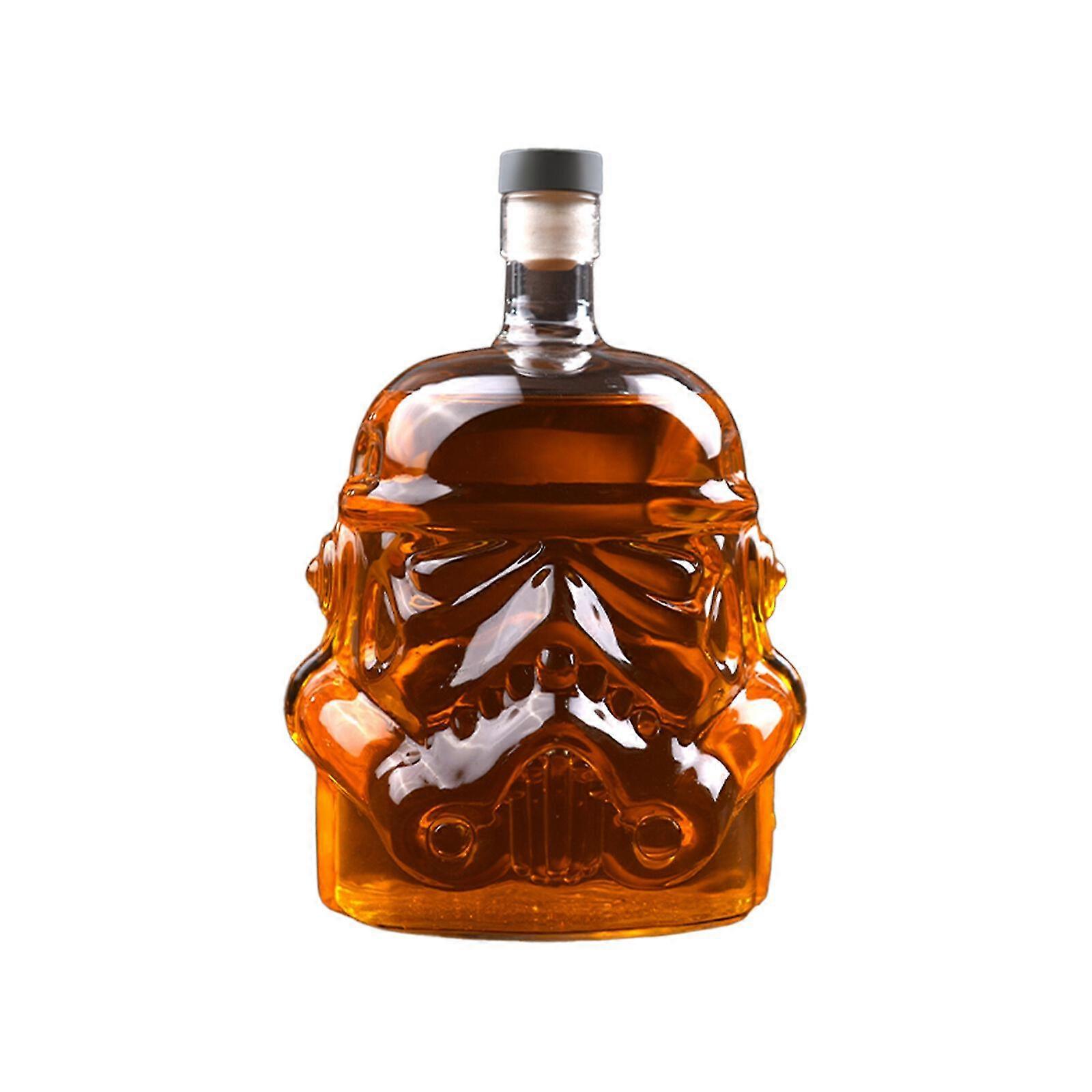 Hand-blown Whiskey Decanter With Stormtrooper Helmet Design, 750ml Glass Flask For Spirits Or Wine, Airtight Cork, Elegant Gift For Special Occasions
