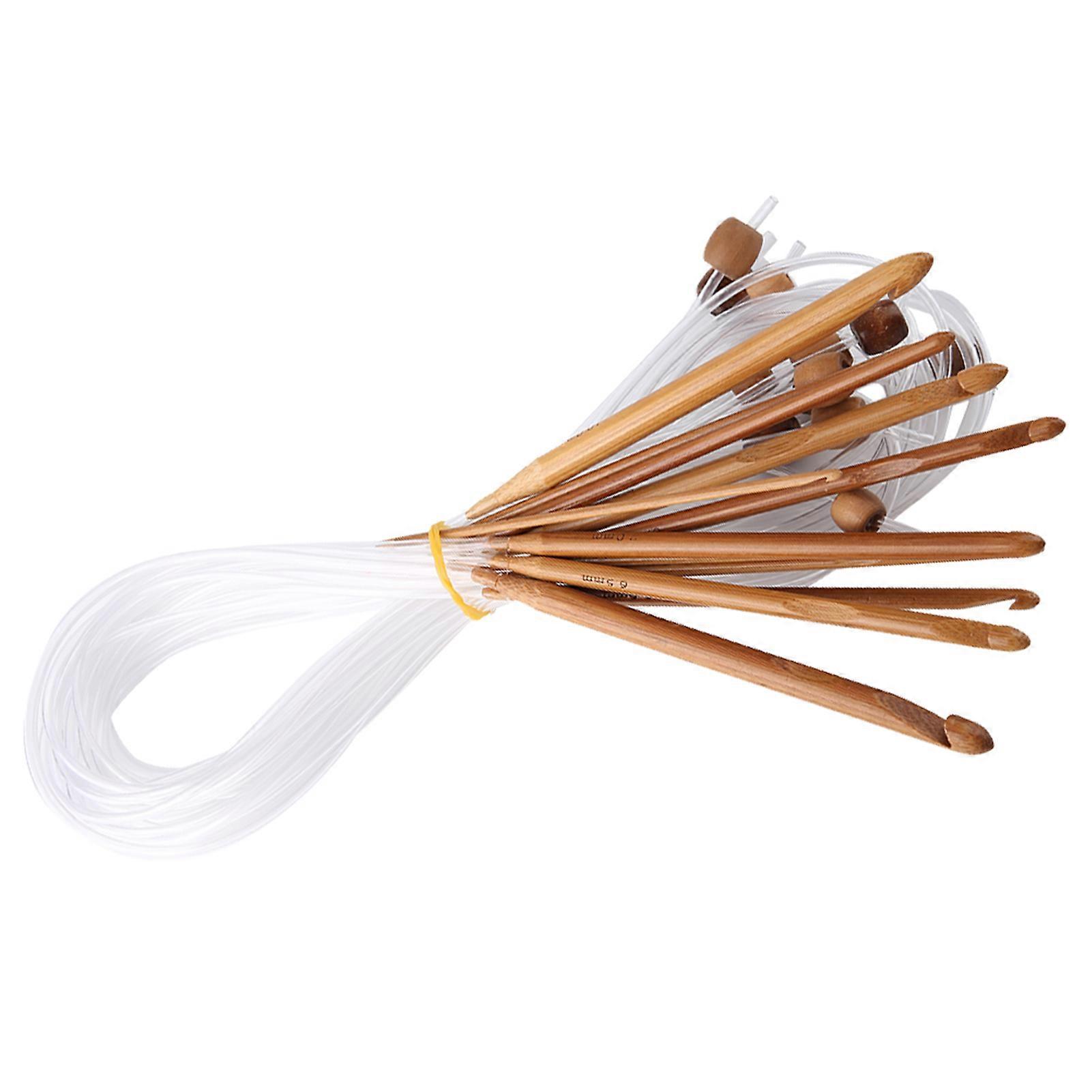 Carbonized Bamboo Tunisian Crochet Hooks Set 12pcs for Carpet Rug Weaving and Knitting