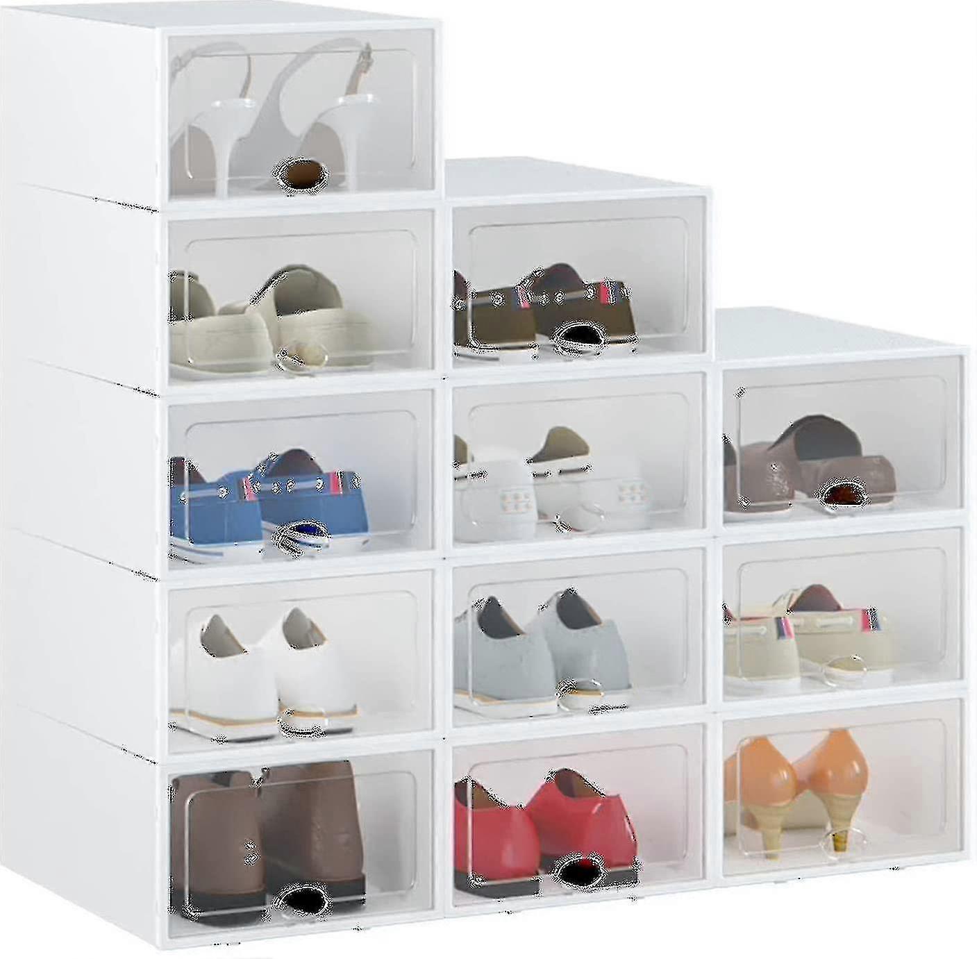 12 Pcs Shoe Box Transparent Foldable Storage Box With Lid(33x23x14cm)high Quality(,)