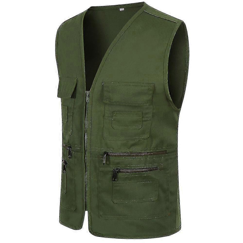thumbnail interactive-video image 1 of Men's Multi-Pocket Utility Vest Sleeveless Gilet For Fishing Hiking Camping – Black/Dark Khaki/Green (XL-4XL) 1 of 4
