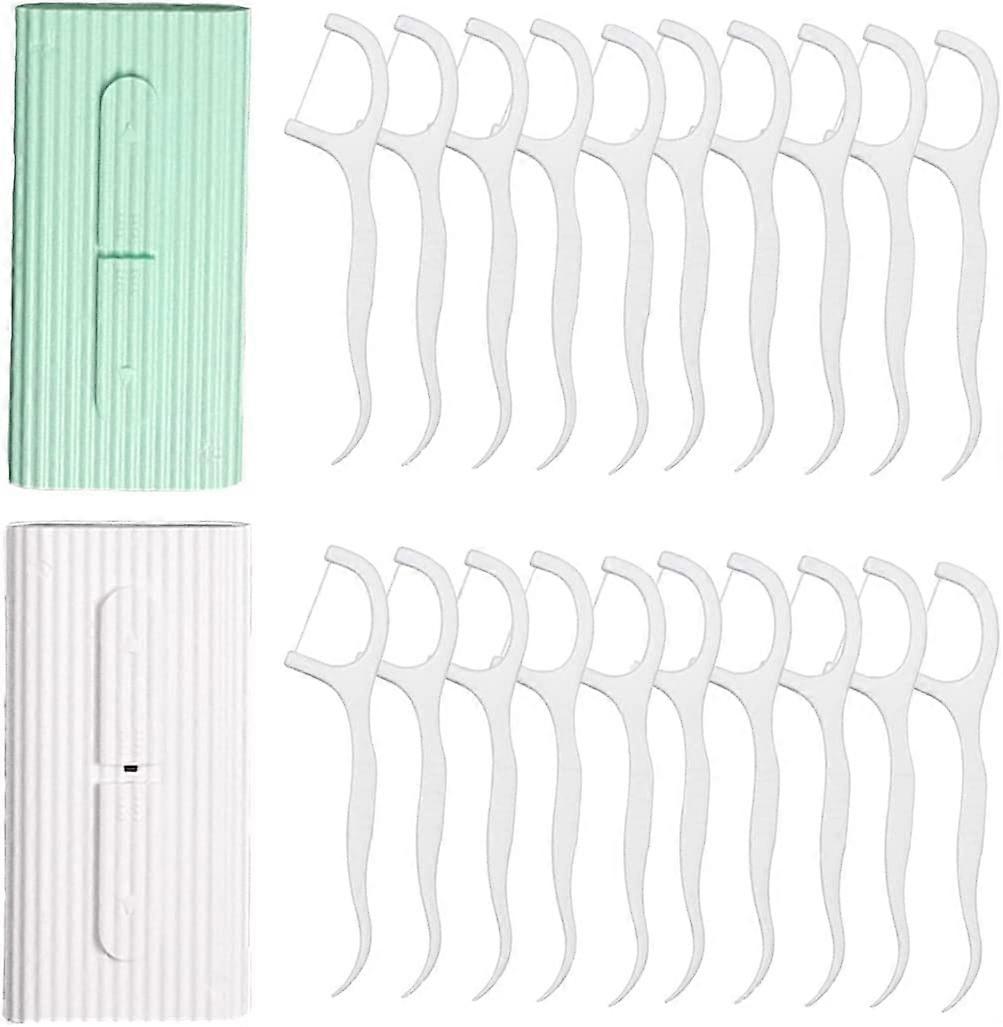 20 Pieces Floss Sticks Dental Floss,Dental Floss Picks,2 in 1 Dental Toothpick,Teeth Stick with Portable Cases,Teeth Cleaning(2 Boxes,Geen&White)