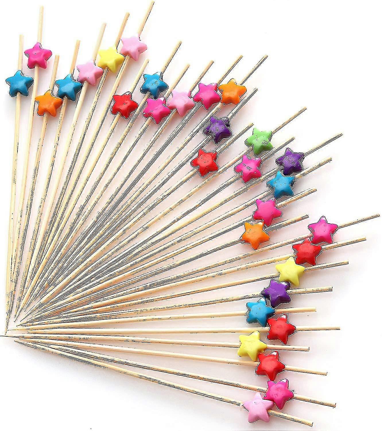 Bamboo Handmade Toothpicks Sticks 100pcs Assorted Color Stars