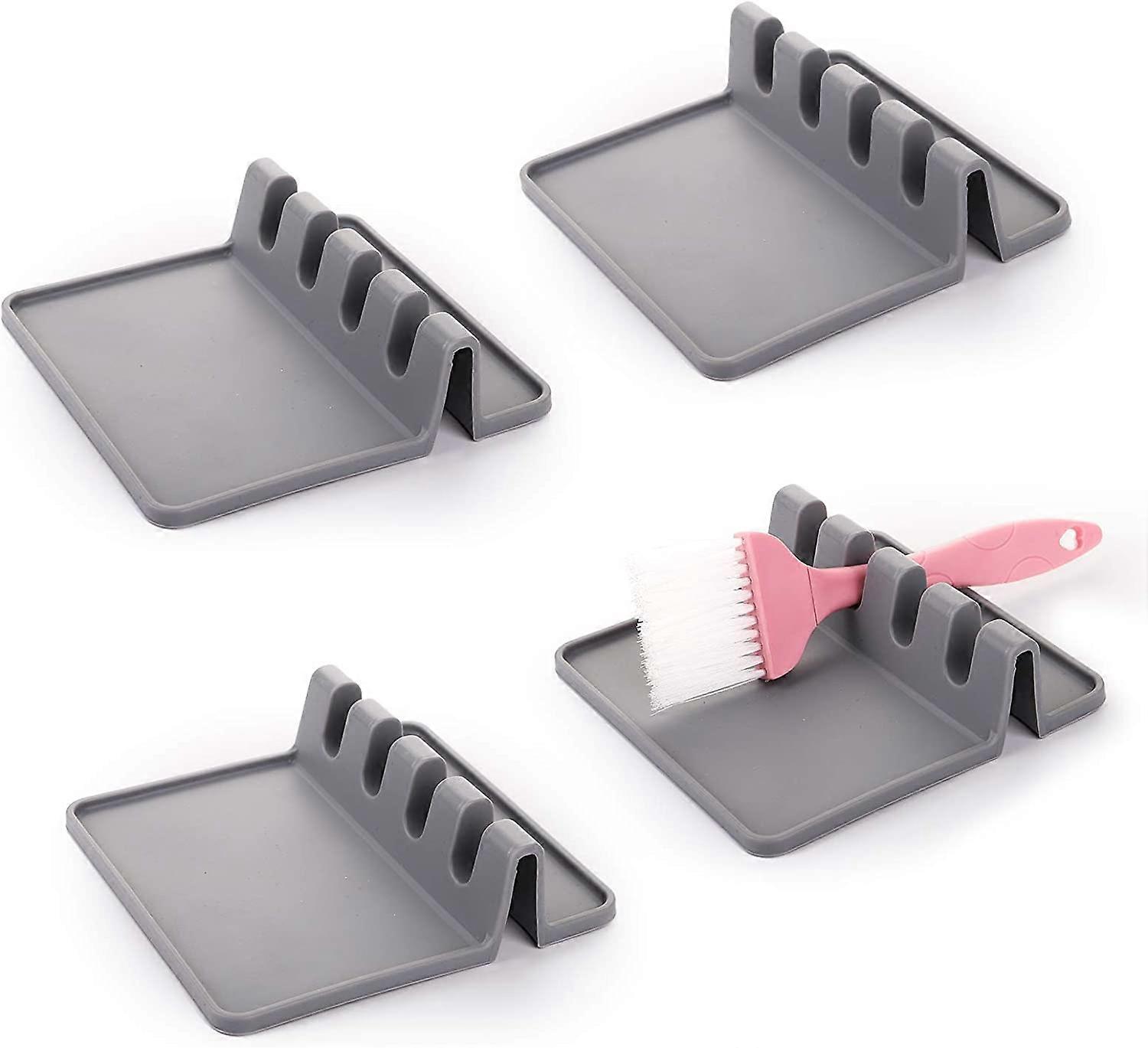 4 Pack Kitchen Silicone Utensil Rest with Drip Pad and 4 Slots