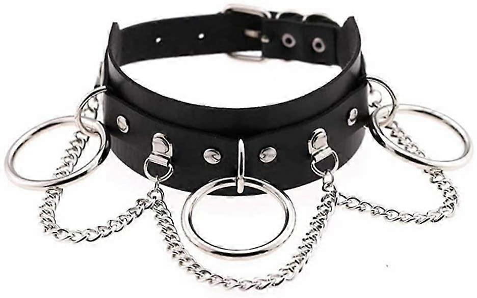 Punk4 Joker Verstellbare Halskette Choker Mehrschichtige Kette Anhnger PU  Leder Choker Girl Club Party Festival Schmuck (Schwarz und Splitter) |  Fruugo DE