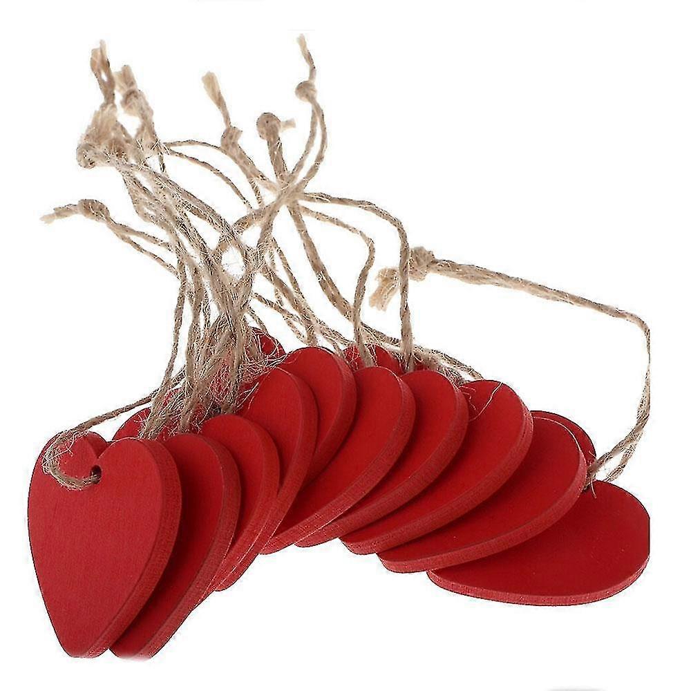 ديكور - قلوب صغيرة في خشب 10 قطع - أحمر