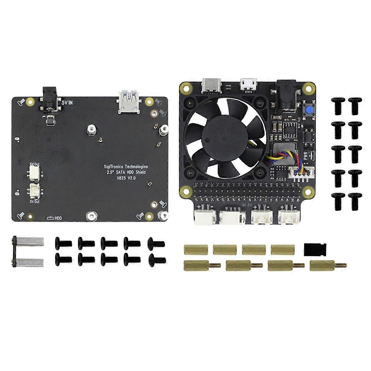 X825 V2.0 2.5 Inch SATA HDD SSD Storage Expansion Board+X735 V3.0 Power Management Board for 4B