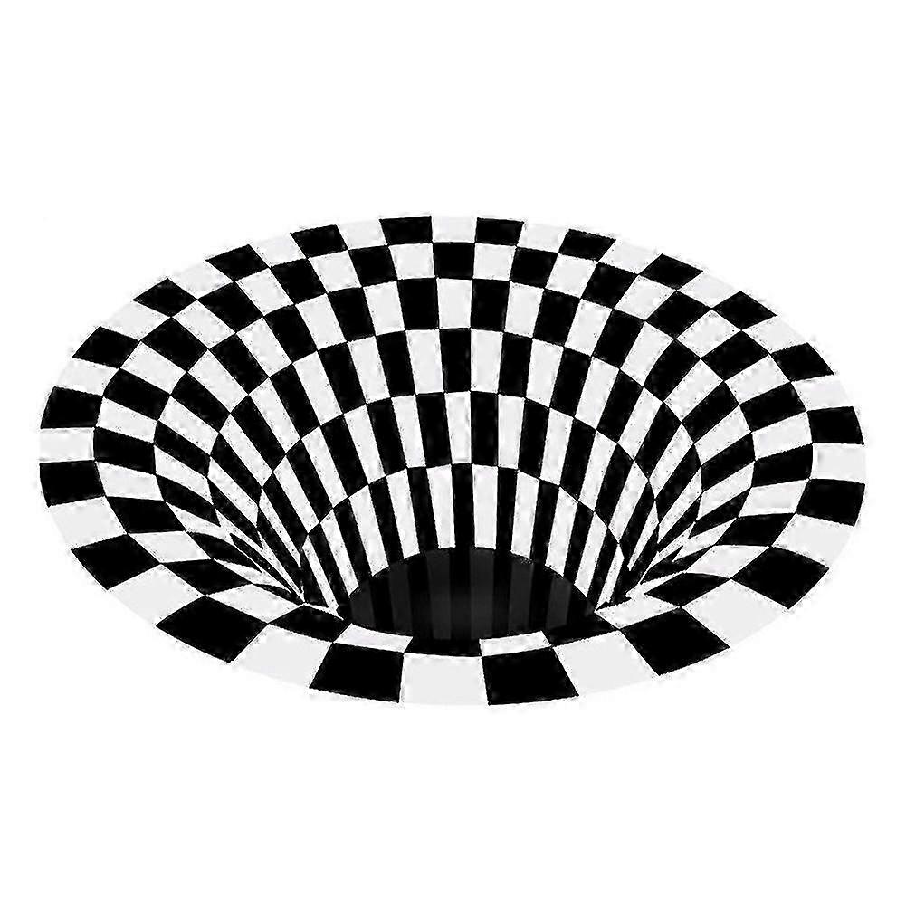 Vortex Illusion Rug 3d Trap Effect Bottomless Hole Carpet Round Black White Grid Room Bedroom Anti-