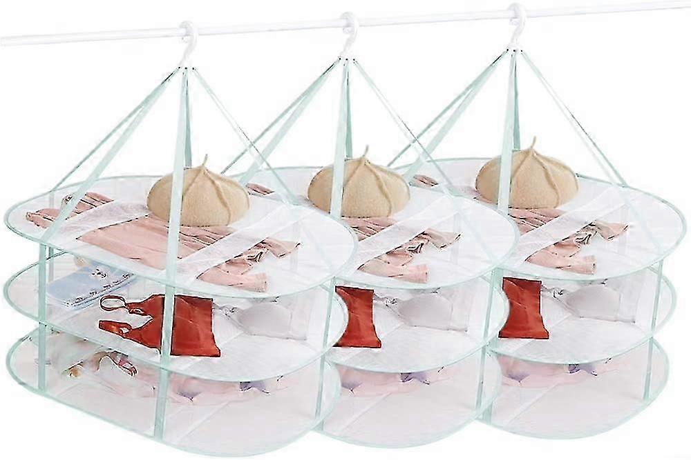 3 Pcs Foldable Laundry Dry Net 78x61x80cm Matcha Green