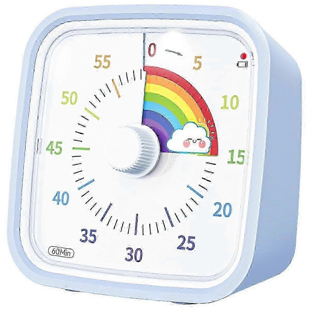 60 Minute Visual Timer With Protective Case, Rainbow Disk Timer, Silent Countdown Time Management Tool Light Blue