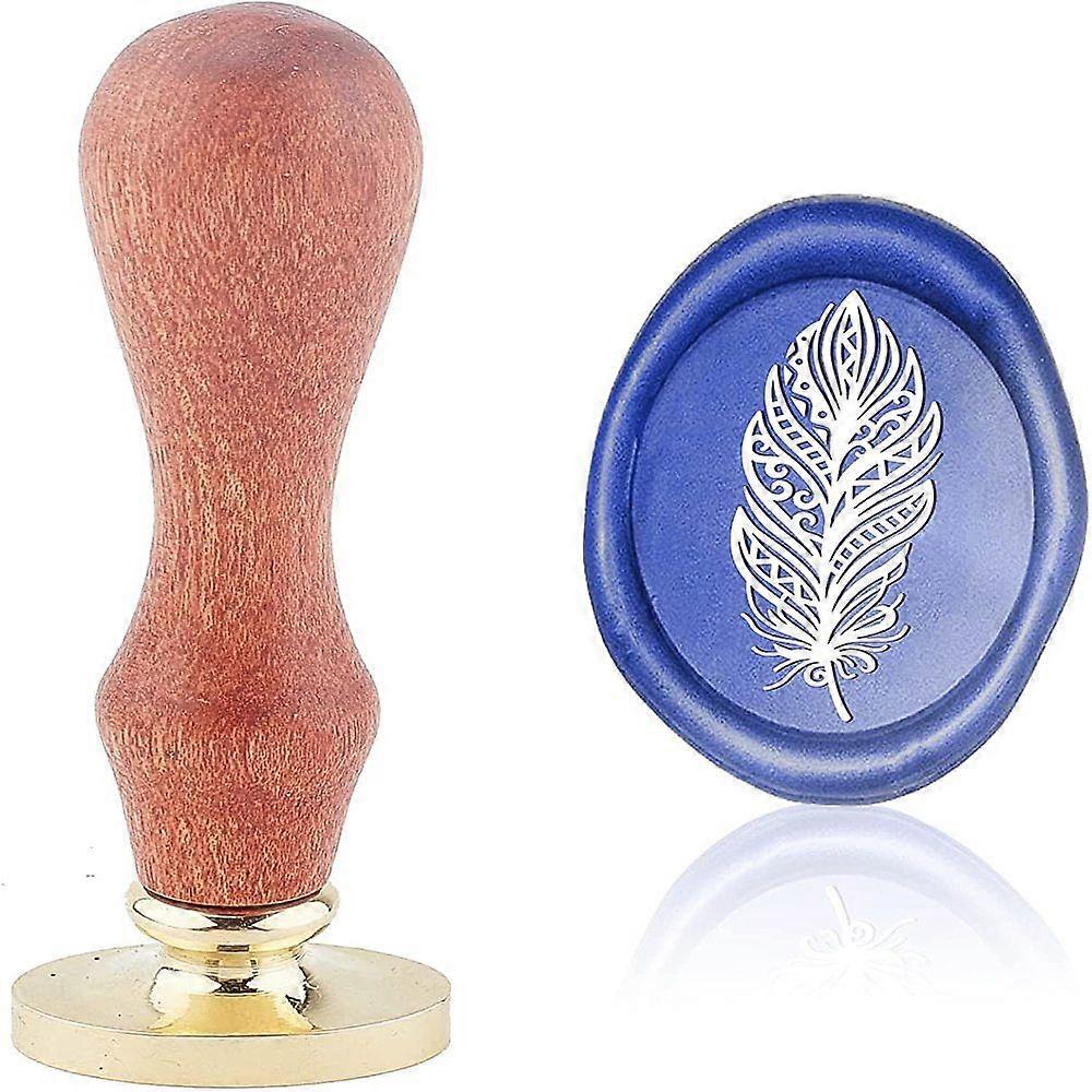 Wax Seal Stamp Set Sealing Wax Stamp Solid Brass Head  Wood Handle Retro Brass Stamp Kit Removable for Envelopes Invitations Gift Card Feather Pattern