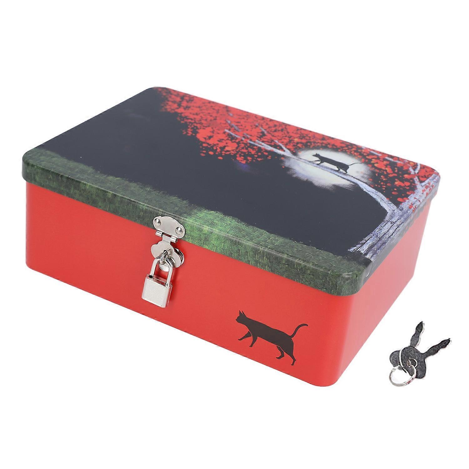 Storage Box Portable Tinplate Exquisite Keeping Watch Model L Size with Lid Lock Key Cookie Tin for 