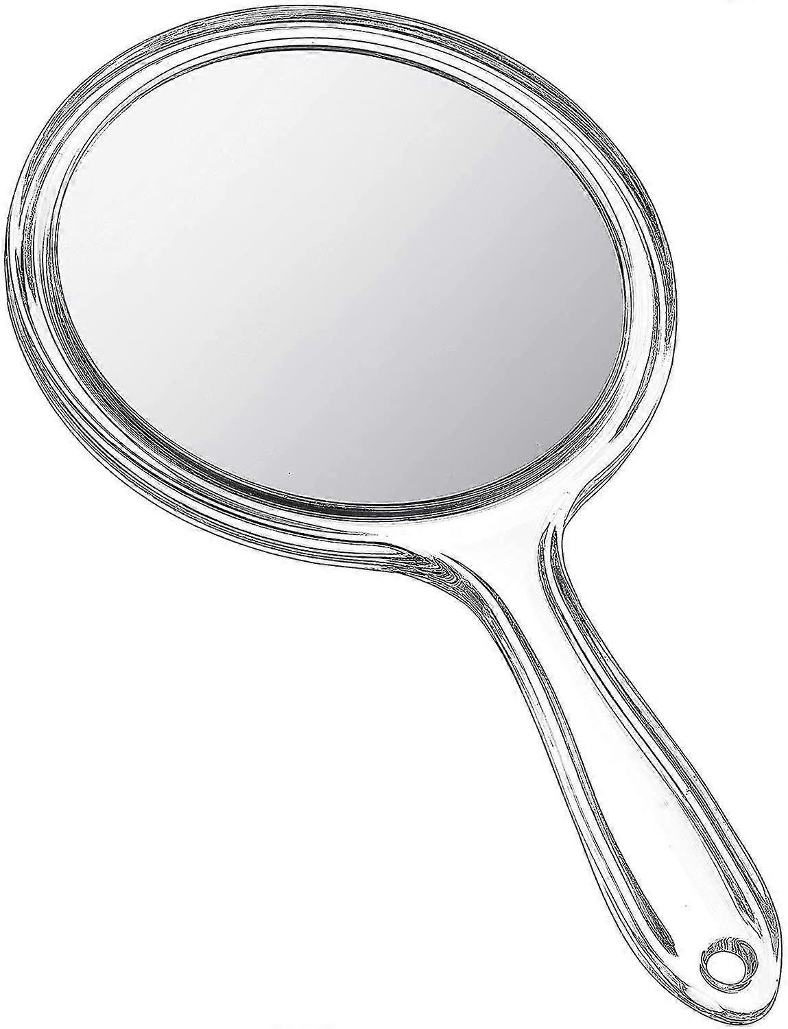 Hand Mirror Double-sided Handheld Mirror 1x/ 2x Magnifying Mirror With Handle Transparent Hand Mirror Rounded Shape Makeup Mirror