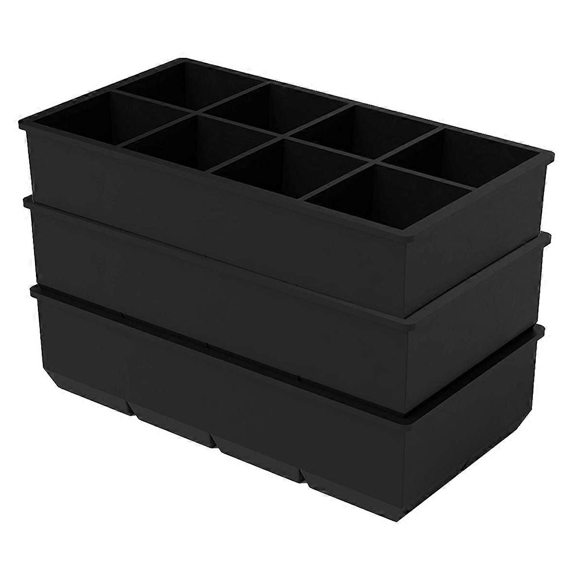 8 Grid Ice Cube Molds, Ice Cube Molds, Silicone Ice Cube Tray with Lids, 3 Pack Ice Cube Maker, 5cm Ice Cube Tray (Black)