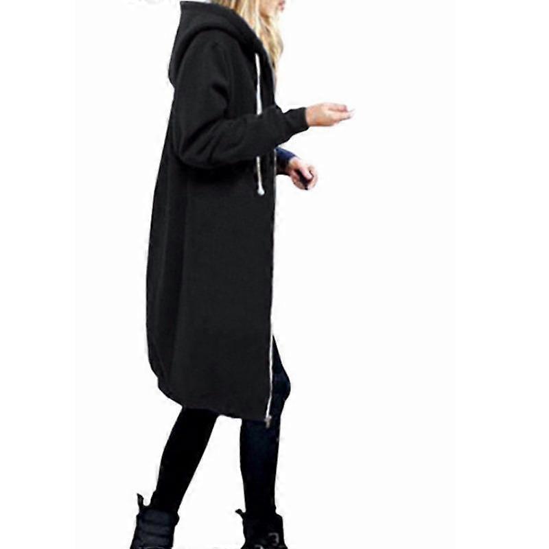 Velvet Long Hoodie Women's Oversized Loose Hooded Cardigan Long Sleeved Warm Zipper Jacket Solid Color Casual Commute Coat Autumn