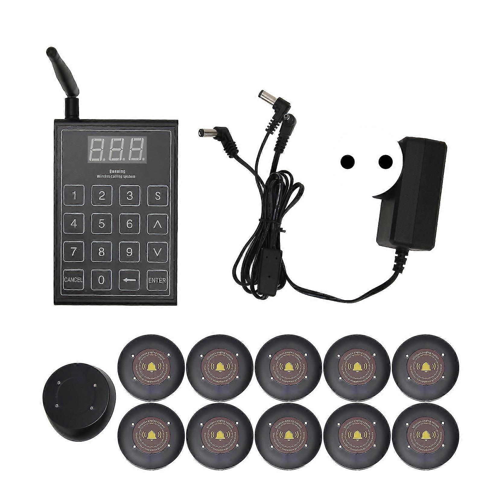 Wireless Calling System for Food Truck Coffee Shop - Restaurant Pager 1 with 10 Waiting Buzzers (EU Plug, 100-240V)