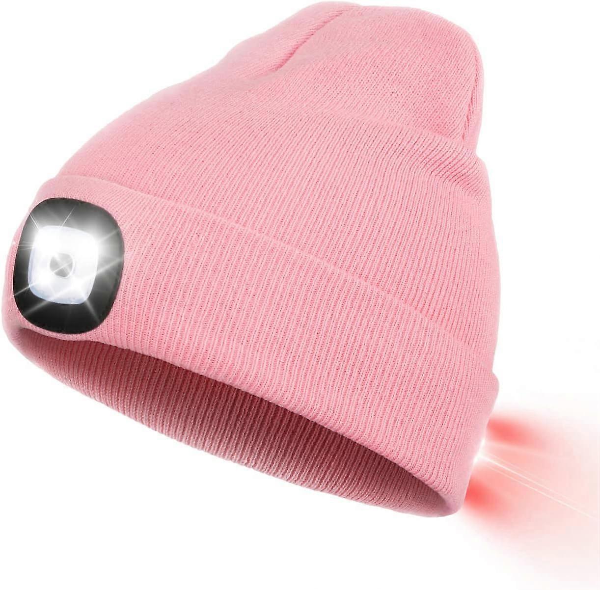 Hat with LED light on the front and back, USB rechargeable headlamp with 3 brightness levels, knitted hat with light for jogging, camping, cycling