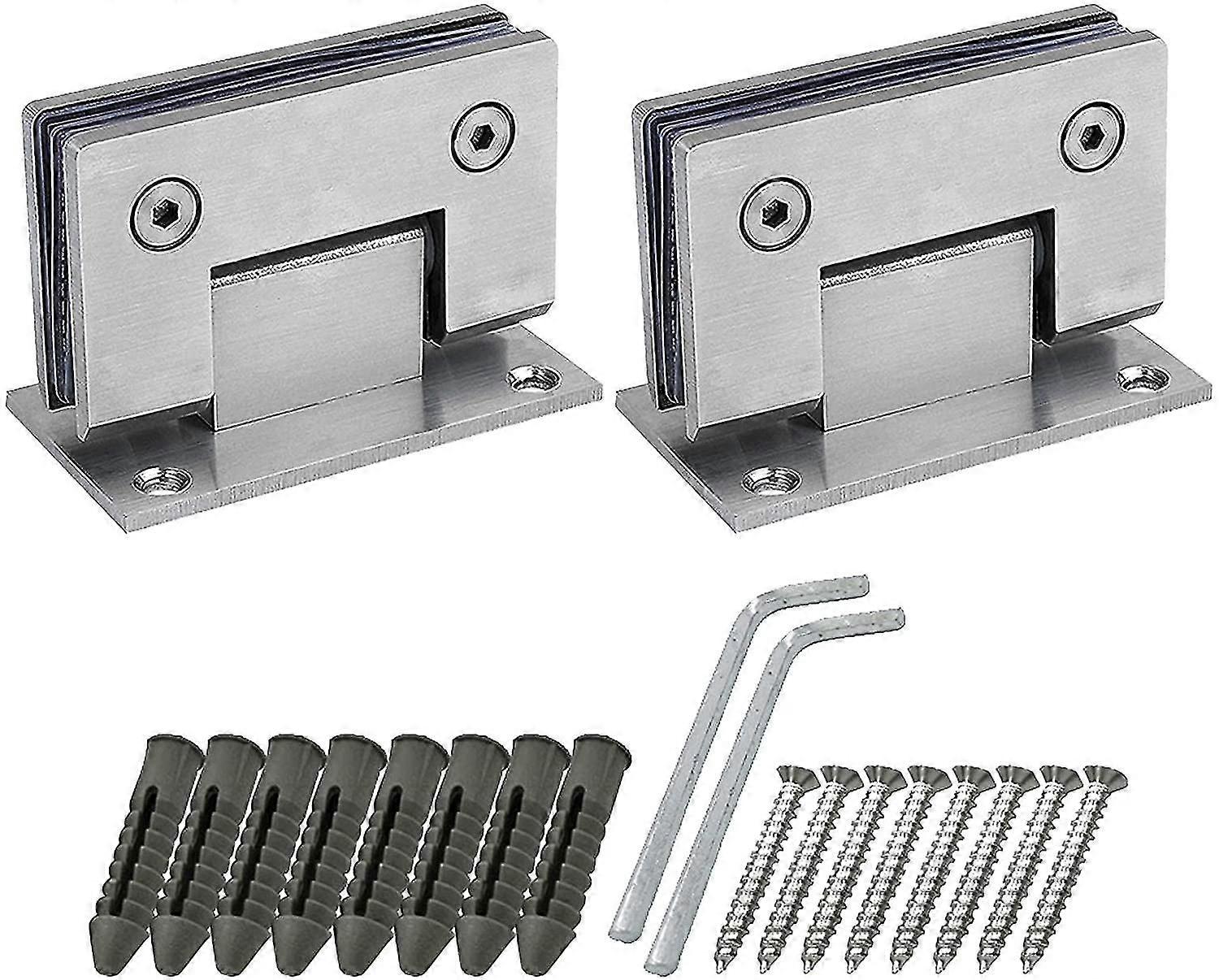 2 × 90 درجة دش مفصلات الباب مع مسامير 4mm سمك الفولاذ المقاوم للصدأ لباب الحمام والزجاج (الفضة)