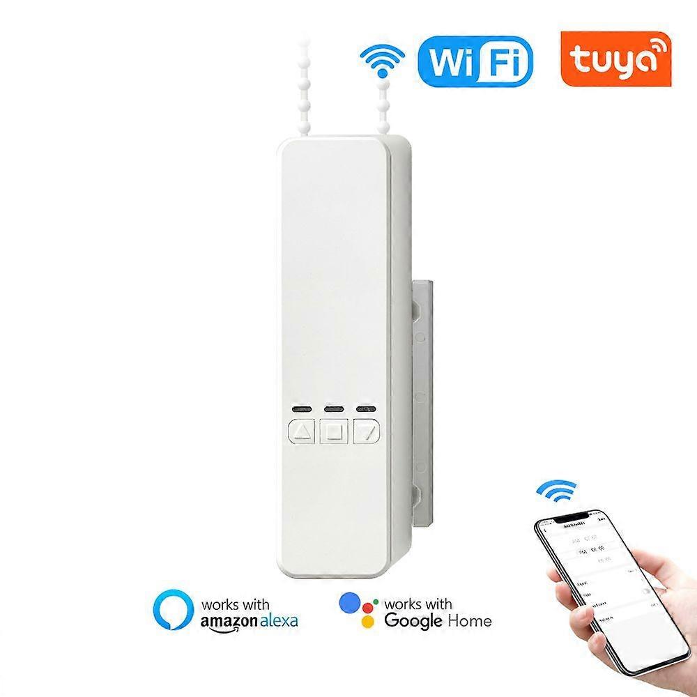 Tuya WiFi Intelligent Pull Bead Curtain Motor Electric Roller Blinds Driver Automatic Opener Support APP/Voive/Remote Control Timer Setup Percentage C
