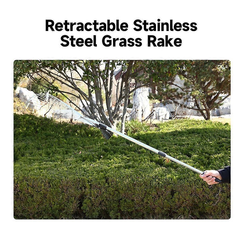 Retractable Stainless Steel Rake 15 Tines Fan-head Garden Leaves Rake Shrub Rake Garden Rake Tool for Flower Beds Lawns Yards