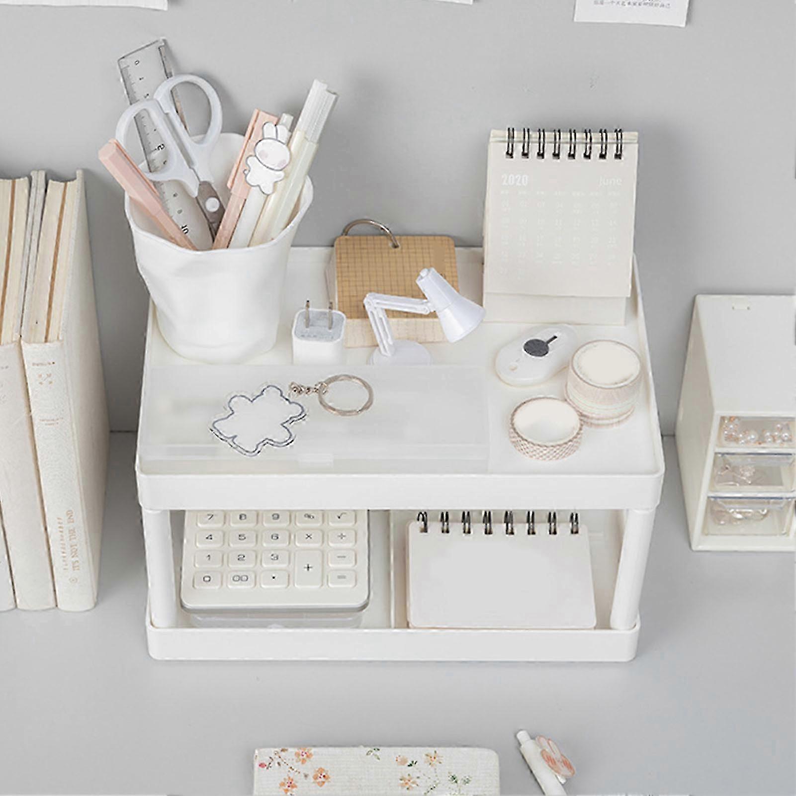 Double Layers Desktop Storage Rack Modern Style Large Capacity Office Storage Shelf for Makeup and Daily Items f74