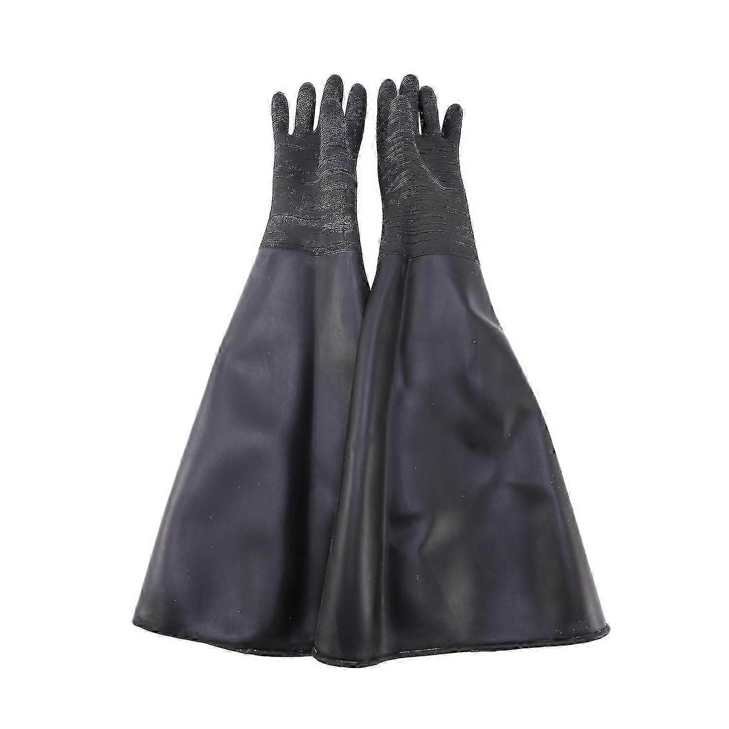 Rubber Black Sandblaster Gloves Stripe Abrasive Sand Blasting Gloves For Blasting Cabinet 65x30cm
