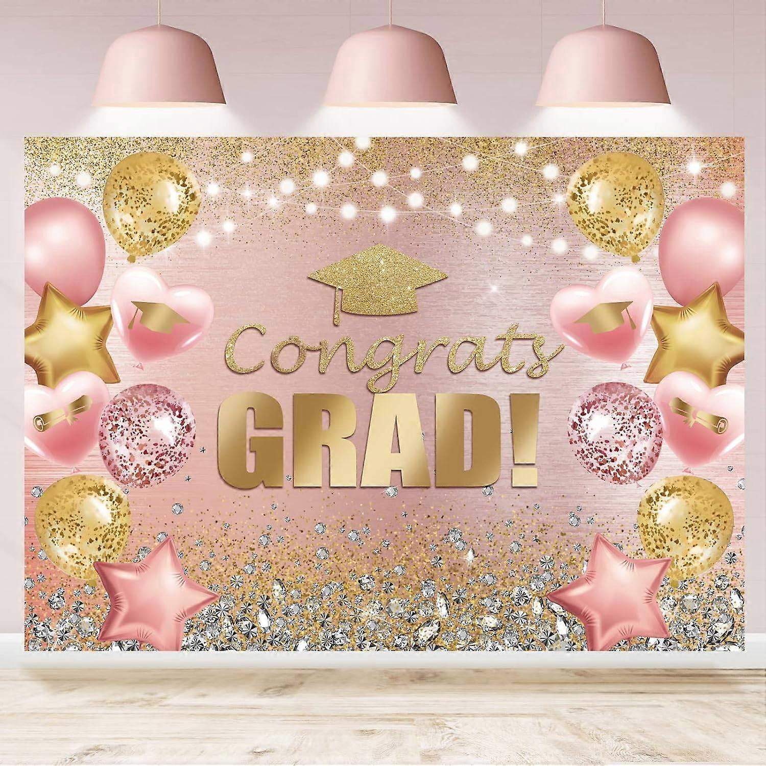 Graduation Backdrop for Photography Pink and Gold Congratulations Congrats Grad Background Class of