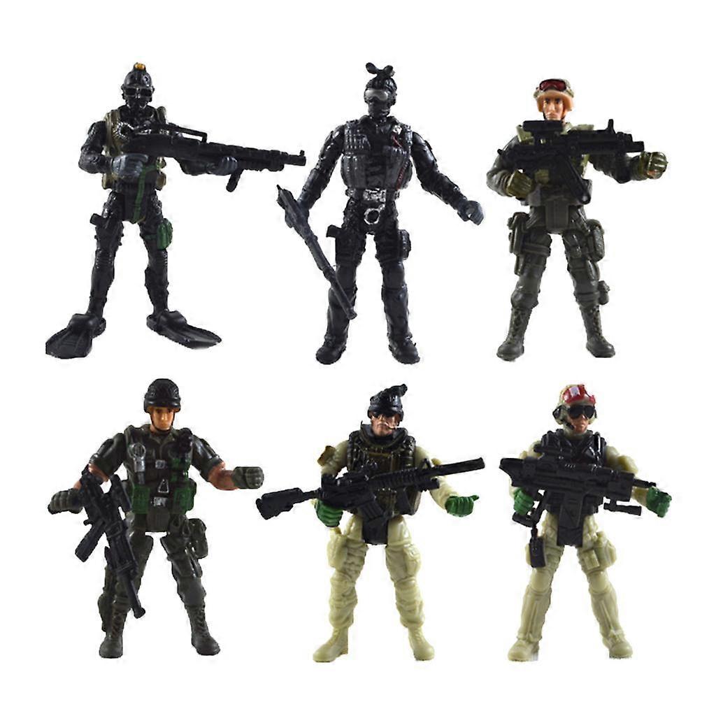 6pcs Mini Jointed Army Soldier Men w / Model Toy Set