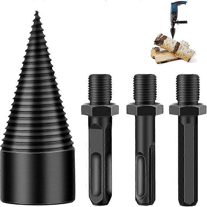 Screw Cone for Log Splitter, Drill Cone Log Splitter with 3 Drill Handles, 42mm, Firewood Drill, Twist Drill, Cone Splitter for Home Use