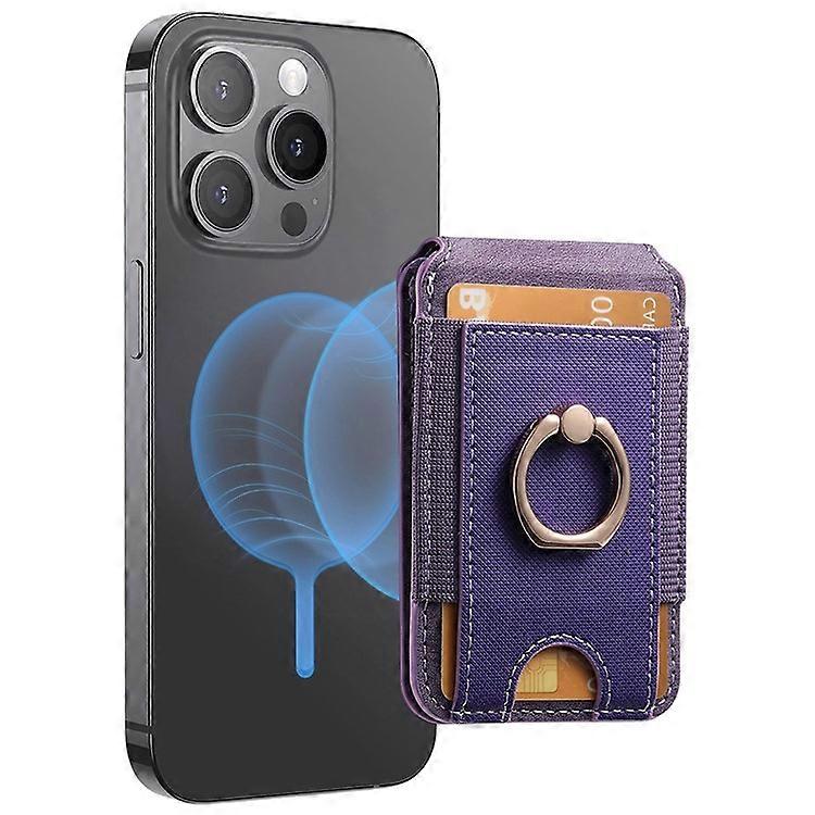 MC-W7 Rotary Ring Holder Magnetic Card Holder Kickstand Leather Phone Card Bag