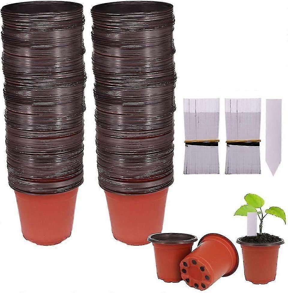 200-Pack 4" Plastic Seedling Nursery Pots with Waterproof Inserts