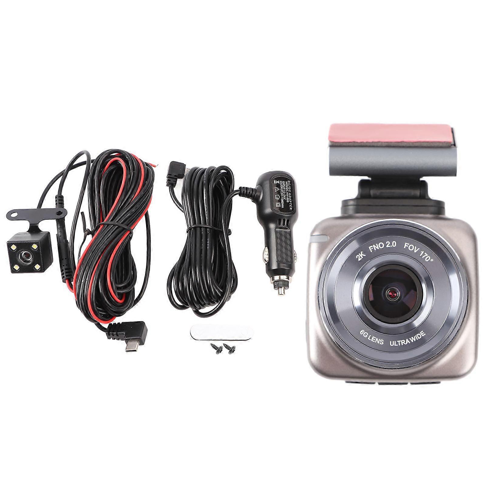 Driving Recorder 2K HD Video Night Vision Front Rear Dual Cameras Wide Angle Gravity Sensor Dash Camera for Car