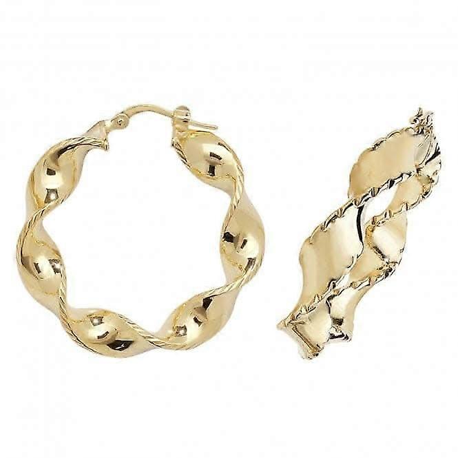 9CT Yellow Gold 20mm Diamond-Cut Hoop Earrings ER203N