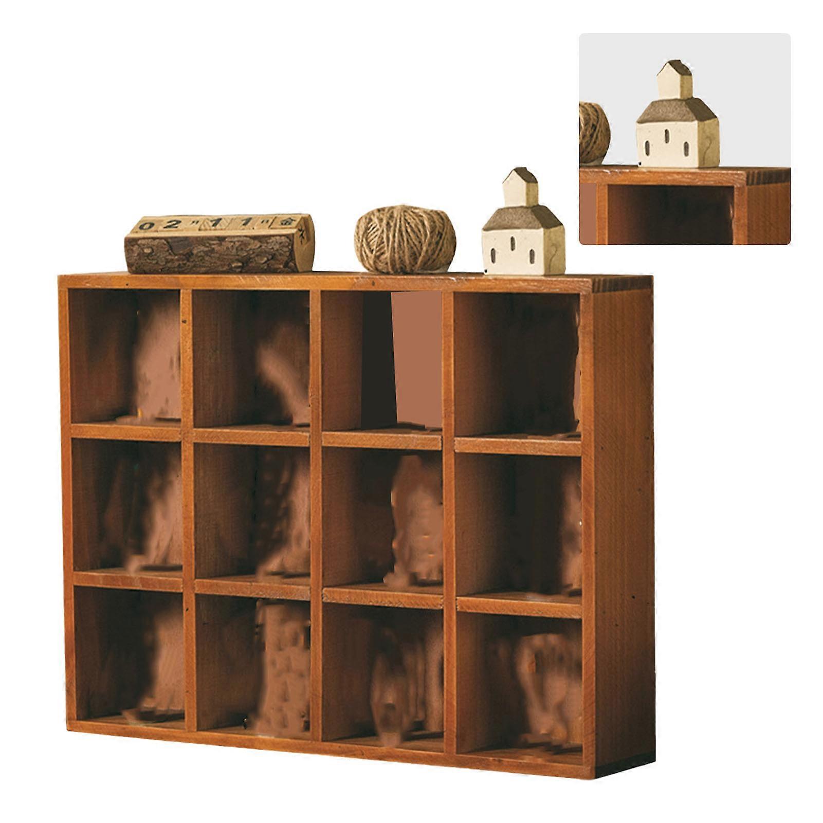 Wall Mounted Figures Display Shelves Rack Retro Wooden Figures Display Case for Home Bedroom 12 Grids 