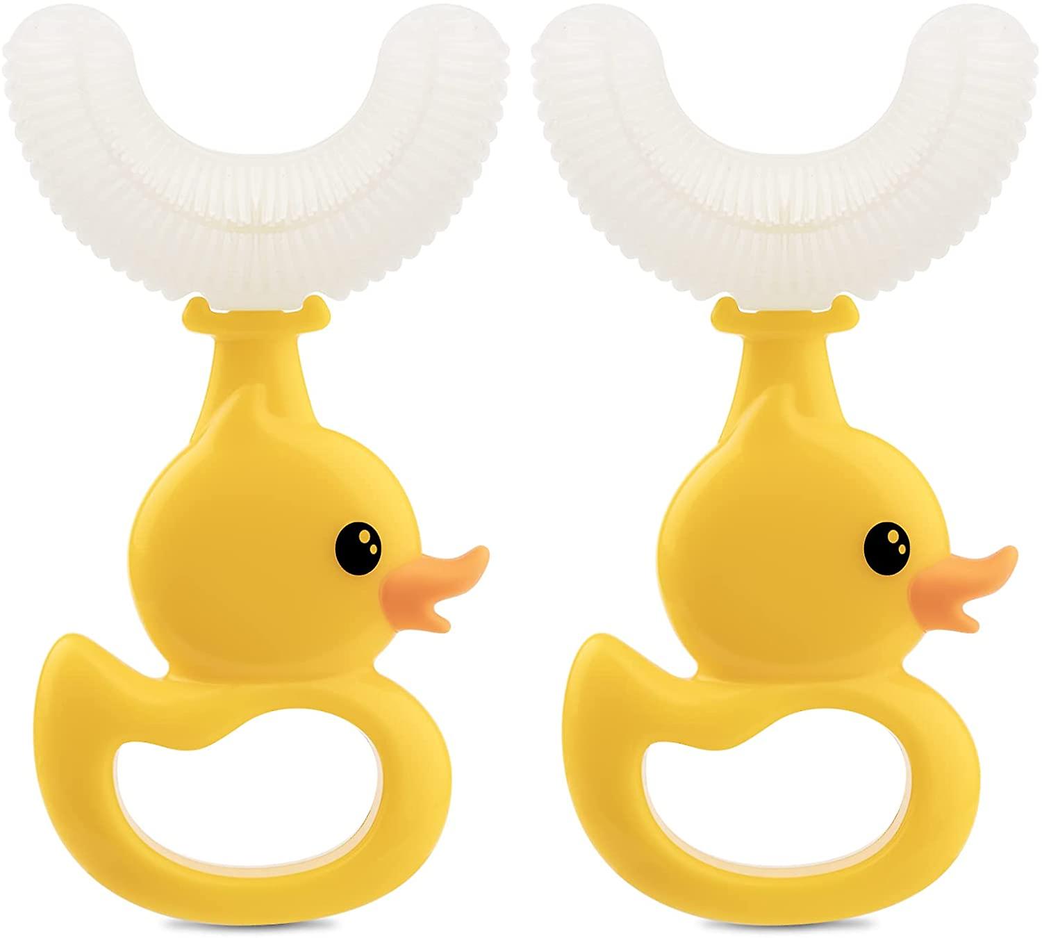 Kids U-Shaped Toothbrush 2 Pcs Food Grade Silicone Soft Aged 2~6 (Little Yellow Duck)