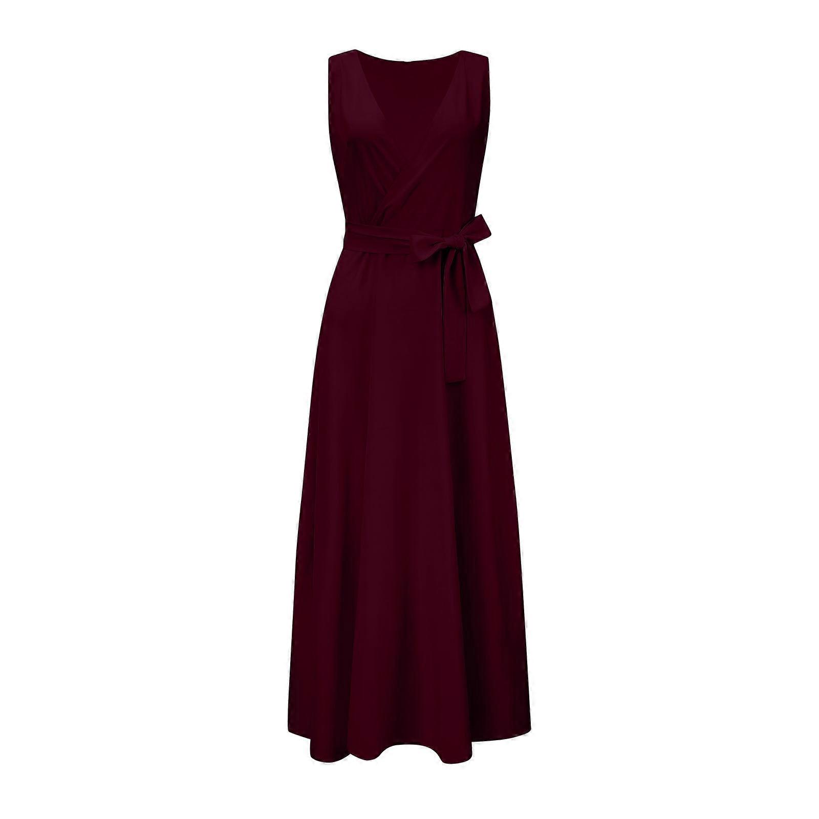 Women Solid Color Sleeveless Wrap V-Neck Ruffle Belted A-Line Flowy Maxi Dresses Party Bridesmaids Dress deep red 2XL | Fruugo NO Women Solid Color Sleeveless Wrap V-Neck Ruffle Belted A-Line Flowy Maxi Dresses Party Bridesmaids Dress deep red 2XL | Fruugo NO