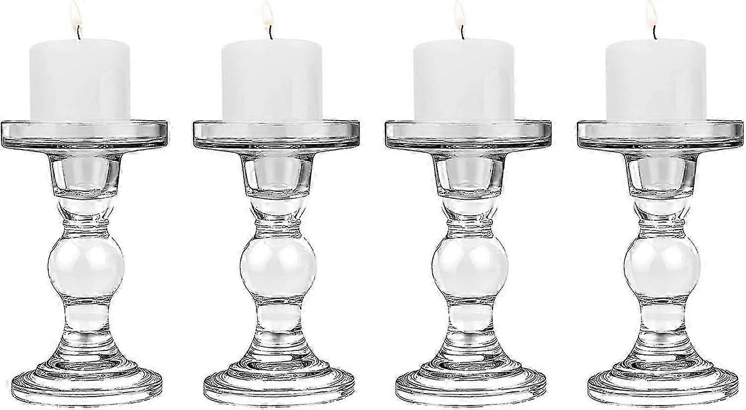 من أجل [4 قطع حاملات شموع زجاجية ، (8 * 8.5 * 11.5 سم) حاملات شموع ذات قاعدة مستديرة حامل شموع مستدق قوي زينة طاولة حديثة لحفل زفاف المنزل C