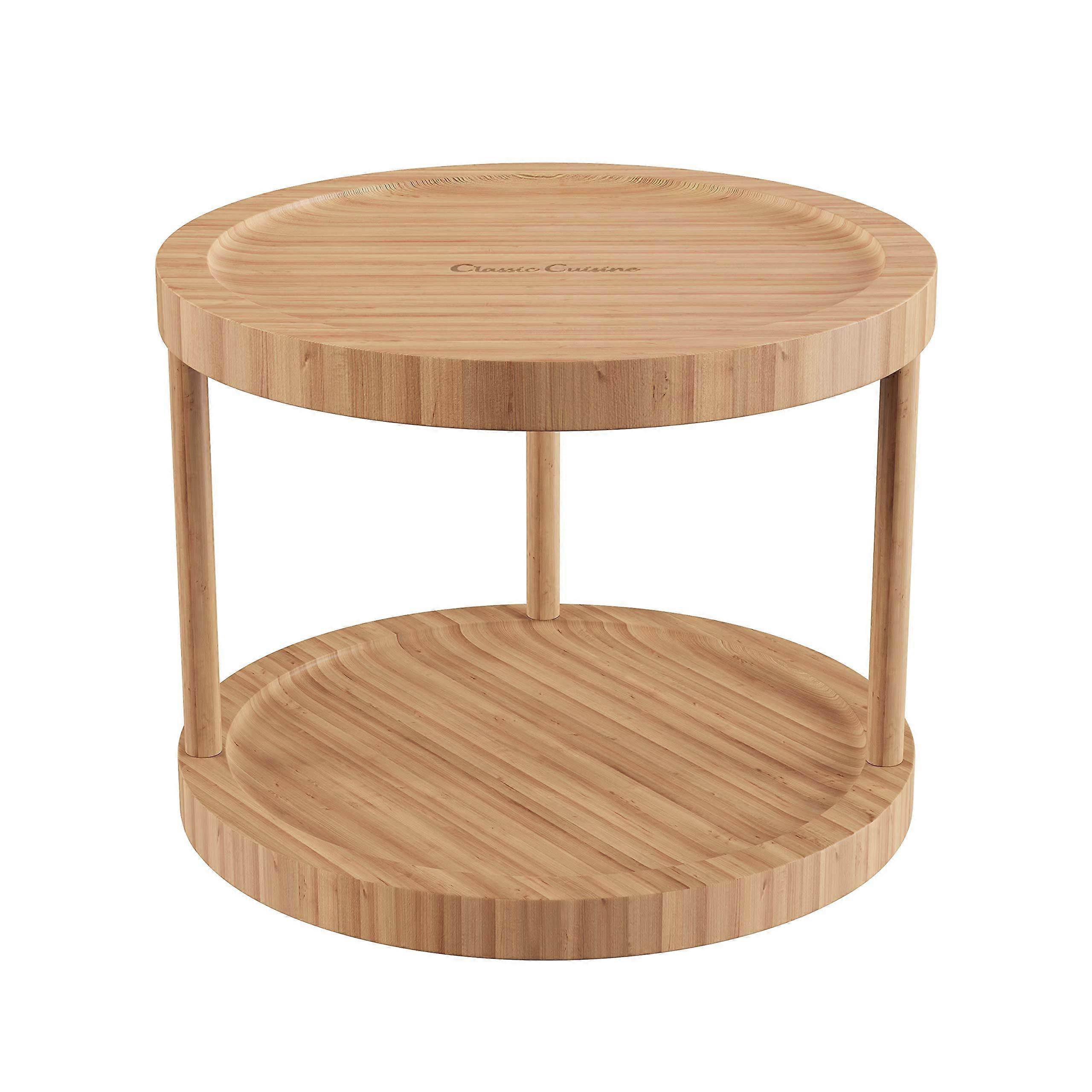 All-Natural Bamboo Round Two Tier Lazy Susan Kitchen Organizer and Display 10 Inch Diameter
