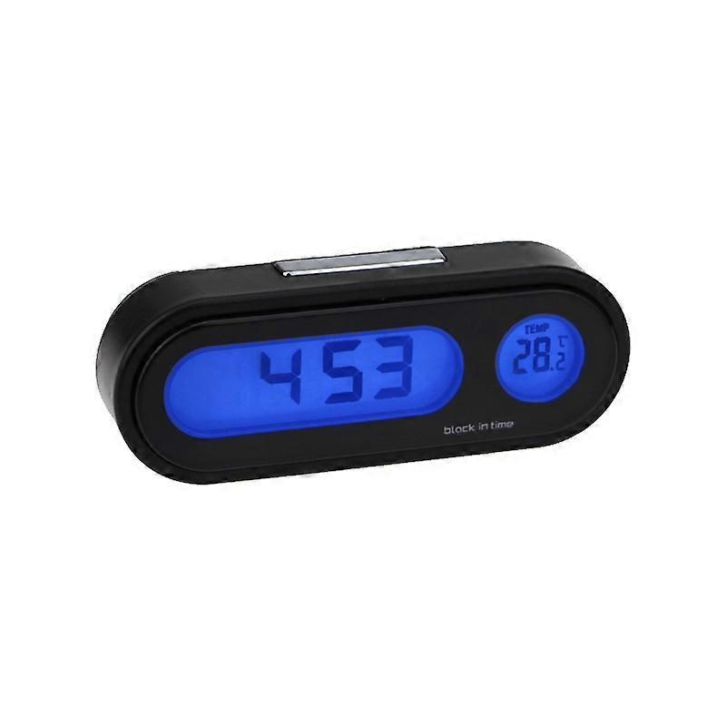 K02 Car Electronic Clock Temperature Meter Night Light LED Temperature Time Meter 2 in 1 Black Blue Light