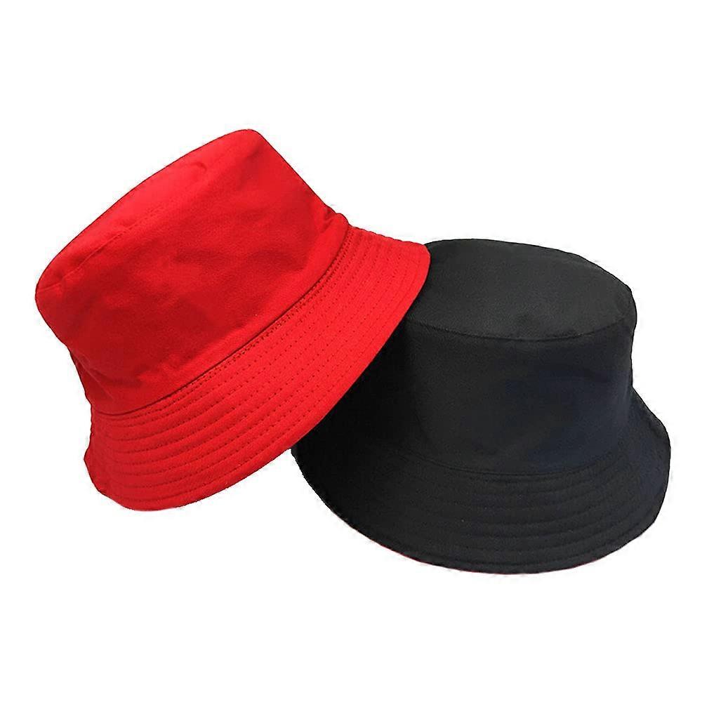 Simple Daily Aquarius Hat Double-Sided Reversible Beach Sun Hat Unisex Open Cover Summer Travel Red Black