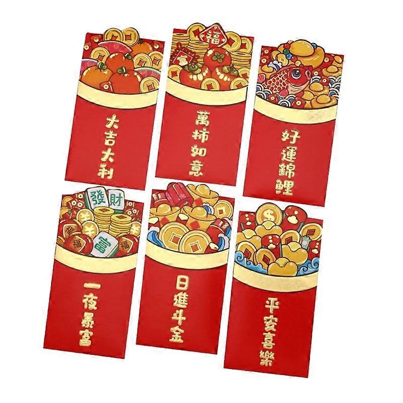 Set of 6 Chinese New Year Red Envelopes HongBao Set Lucky Money Bag