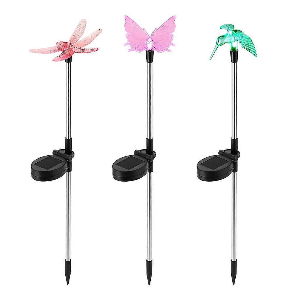 3パックソーラーガーデンライト屋外装飾蝶、ハチドリ、トンボパティオデコレーション