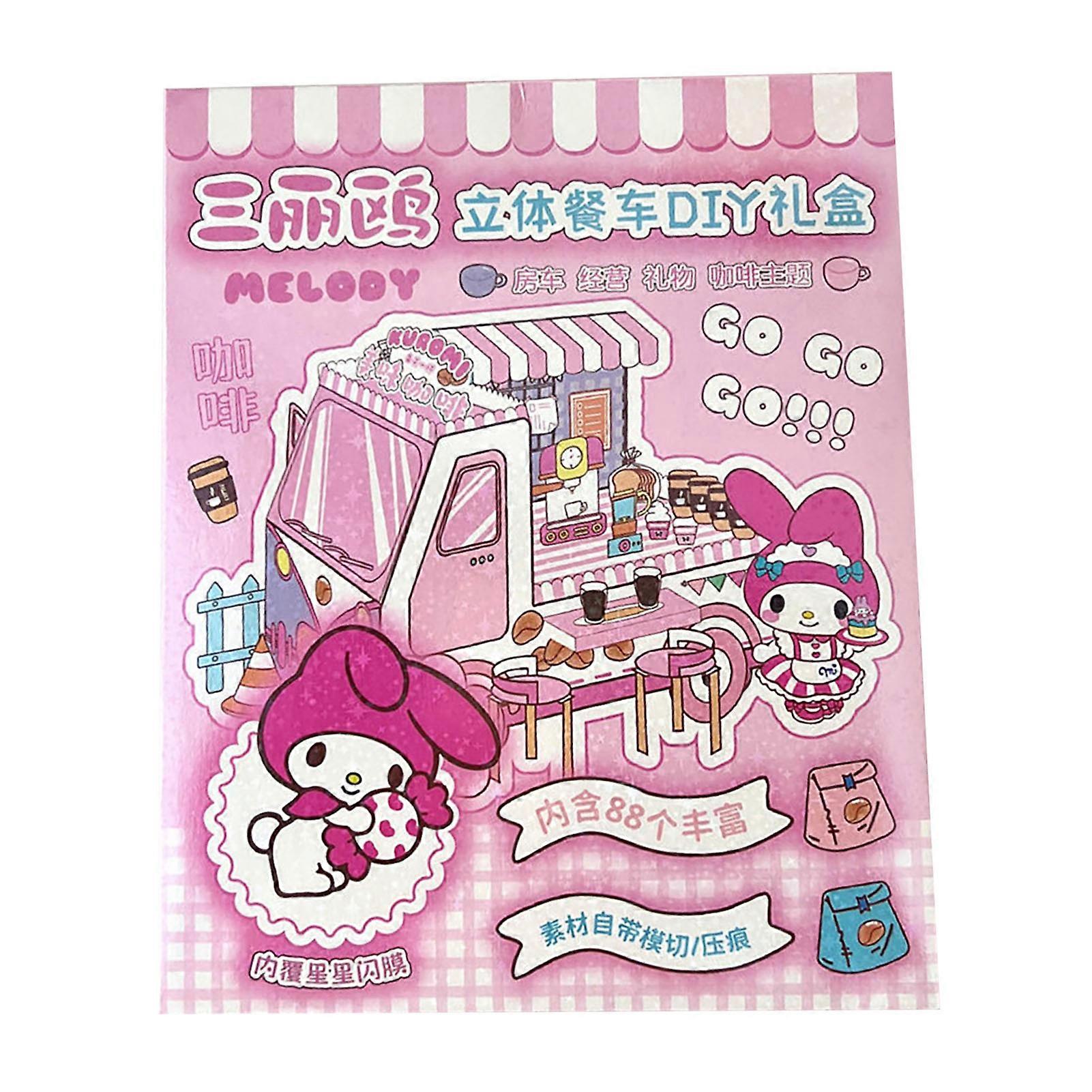 3D Quiet DIY Material Cute Diner Car Clear Pattern Three Dimensional Quiet DIY Book Making Kit Pink