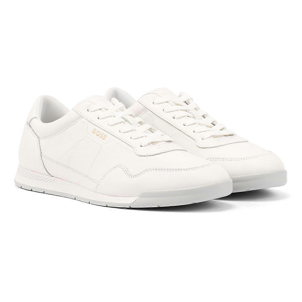 Boss Titanium Leather Men's White Trainers