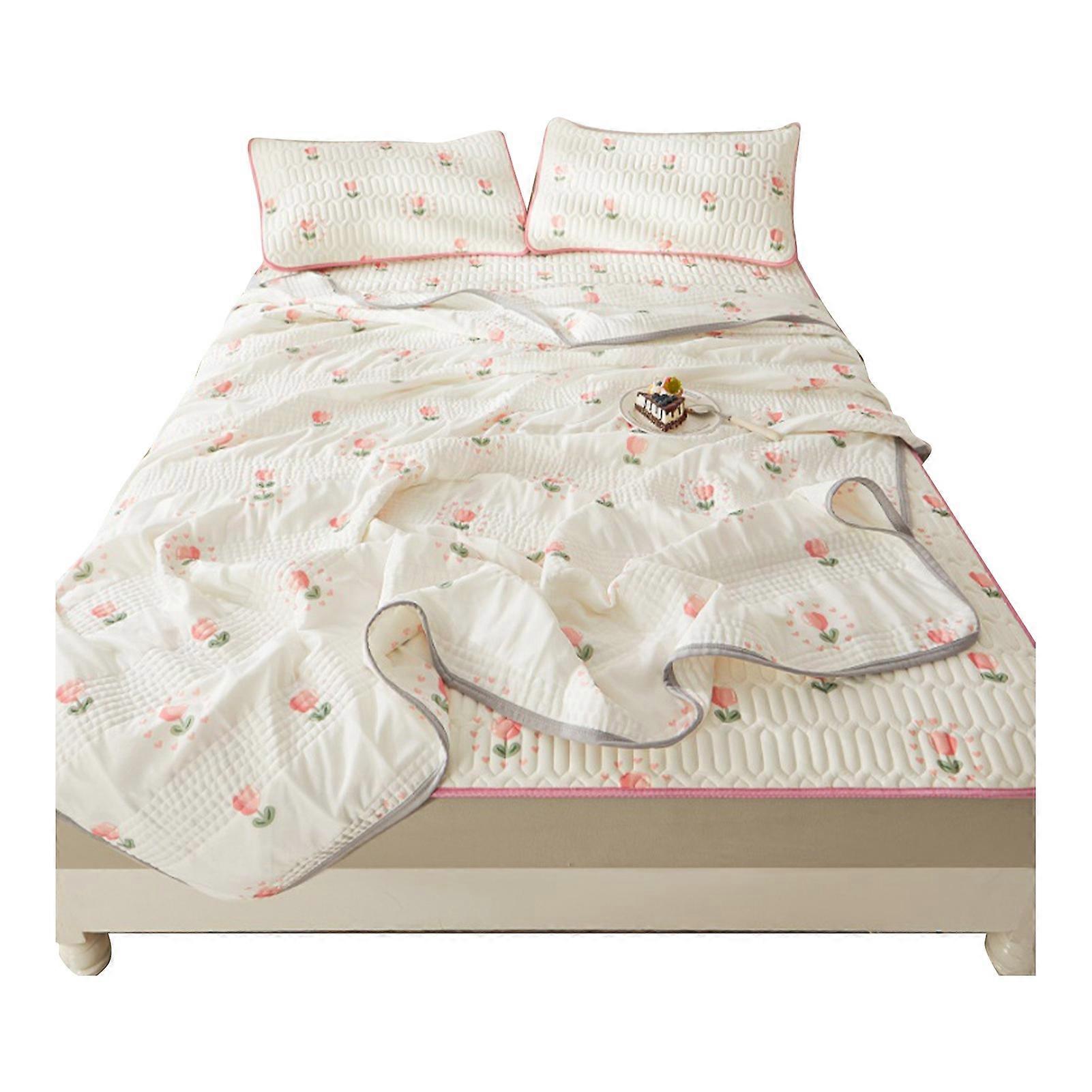 Latex Sleeping Mat Soft Breathable Skin Friendly Cooling Mattress Topper Pad with 2 Pillowcase for Summer