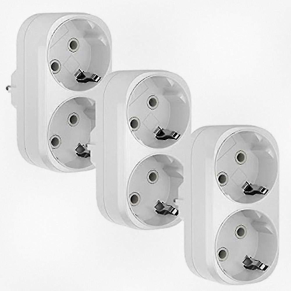 3 pieces socket adapter, 2 in 1 double plug triple socket 16 amp 250 volt, 3680 watt max double socket adapter EU TW