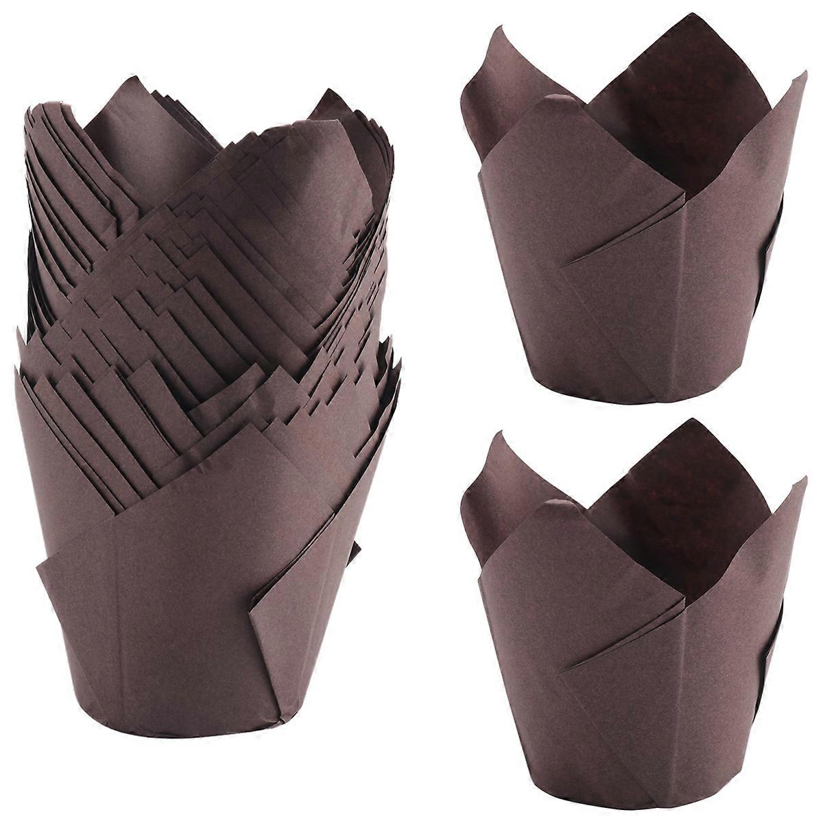 50 Pcs Tulip Cupcake Liners,Tulip Baking Paper Brown